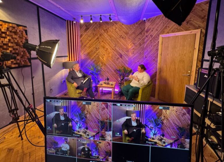 Neil and Rachel in the Recording Studio.